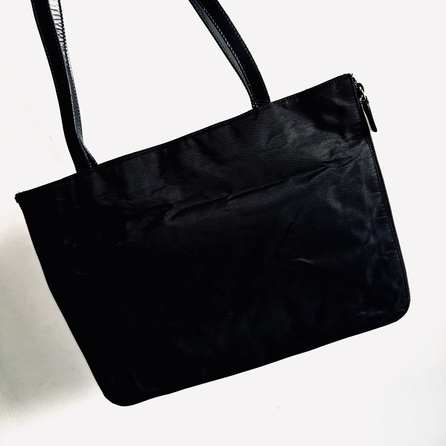 Prada Black Tessuto Classic Logo Nylon Zip Around Shoulder Shopper Tote Bag