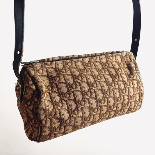 Christian Dior CD Brown GHW Oblique Monogram Logo Vintage 2-Way Roller Papillon Shoulder Sling Bag