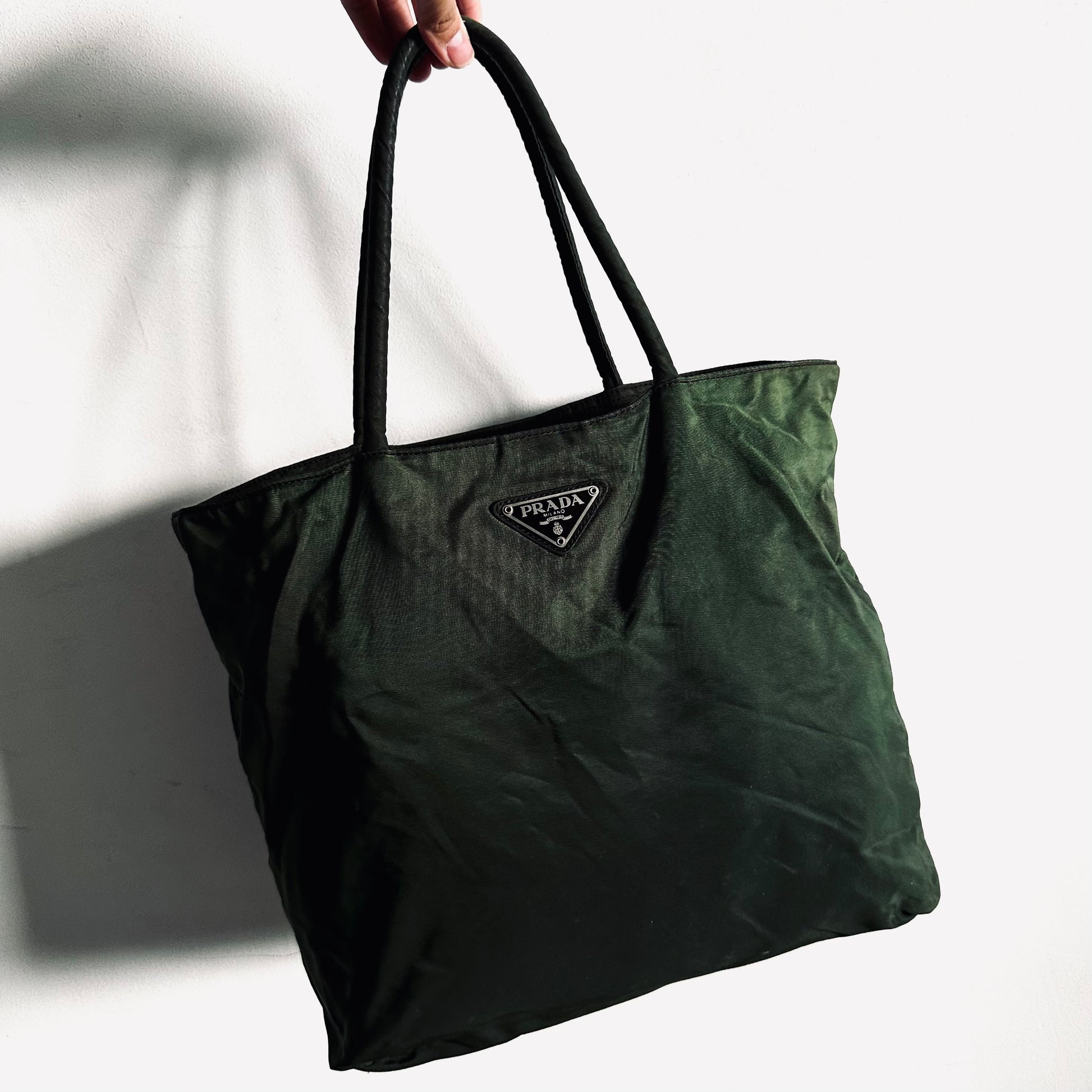 Prada Tote Bag Vintage PRADA Triangle Logo Nylon Tote Bag Black