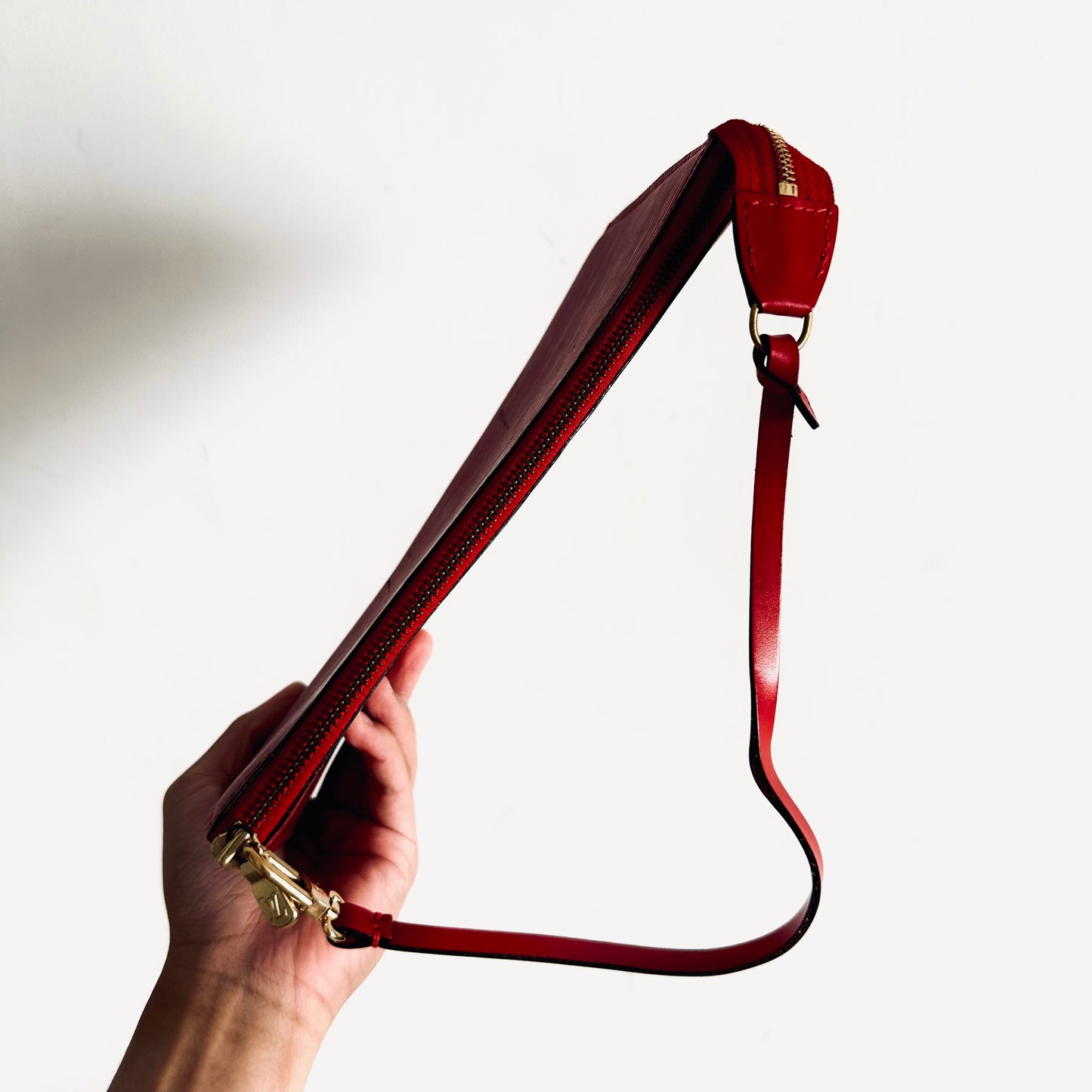 Louis Vuitton LV Red GHW Monogram Logo Epi Leather Pochette Accessories Accessoires Shoulder Sling Bag