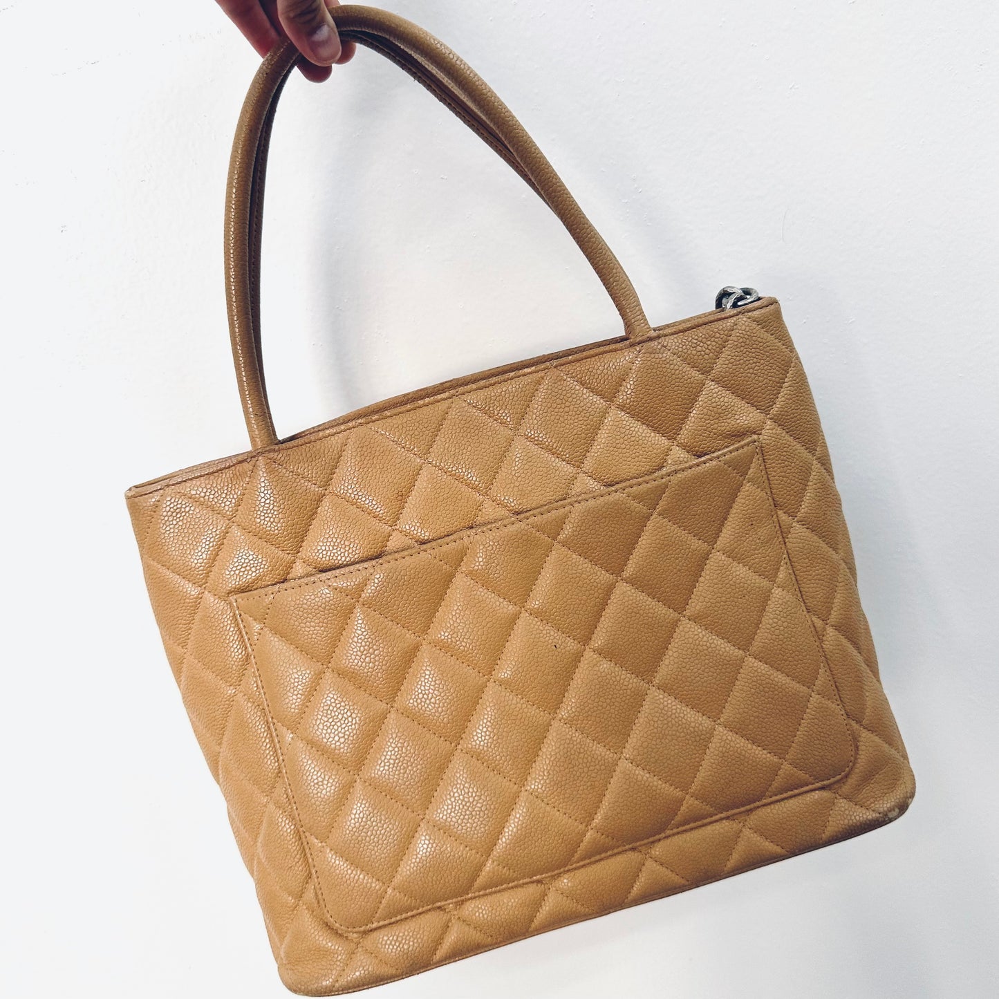 Chanel Caramel Brown Medallion Giant CC Monogram Logo Quilted Caviar Shoulder Shopper Tote Bag 6s