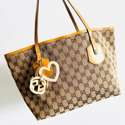 Gucci Beige GG Monogram Logo Sherry Charms Shopper Shoulder Tote Bag