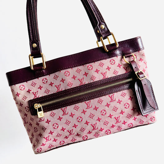 Louis Vuitton LV Lucille PM Mini Lin Pink GHW Monogram Logo Shopper Shoulder Tote Bag