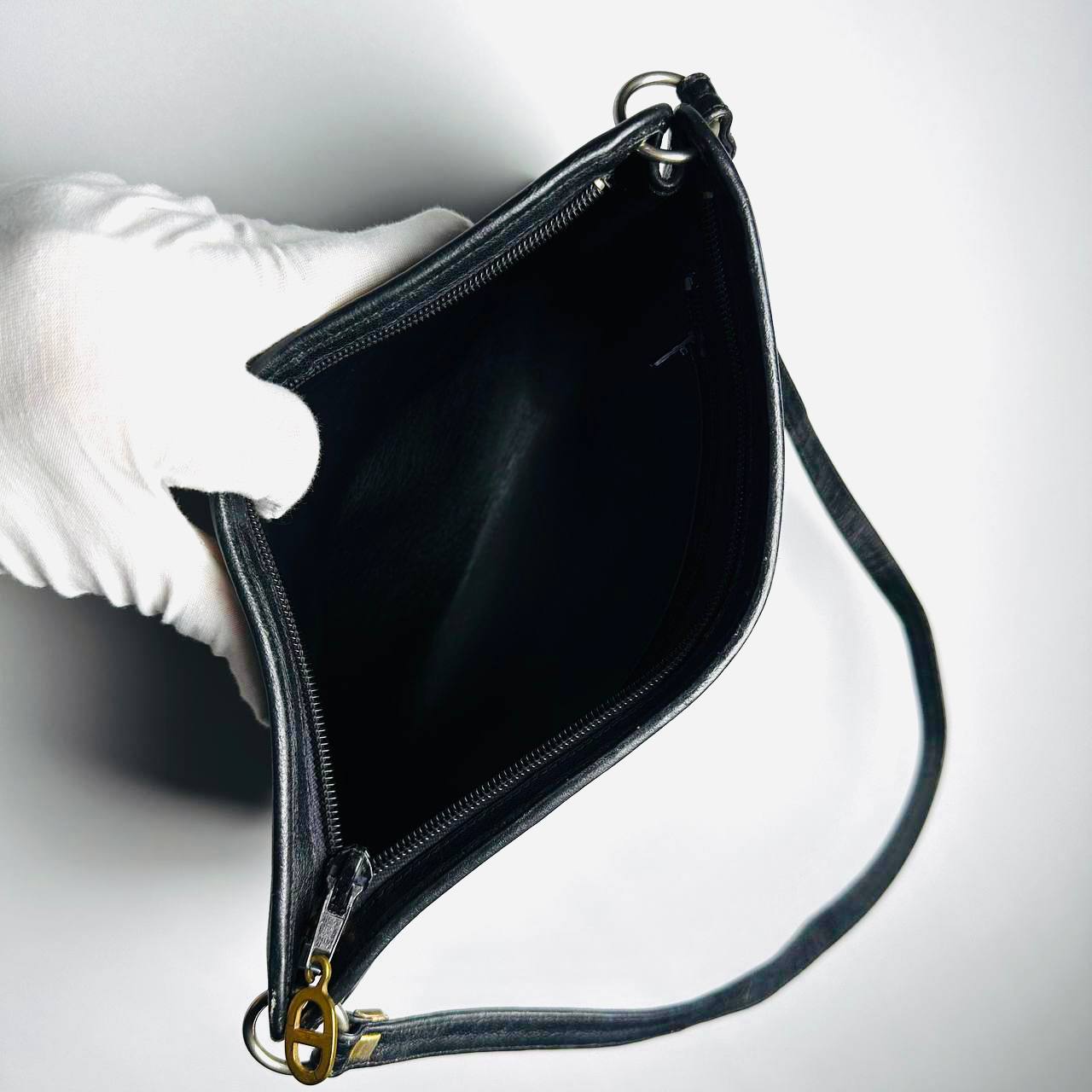 Christian Dior CD Black GHW Monogram Logo Leather Vintage Shoulder Sling Bag