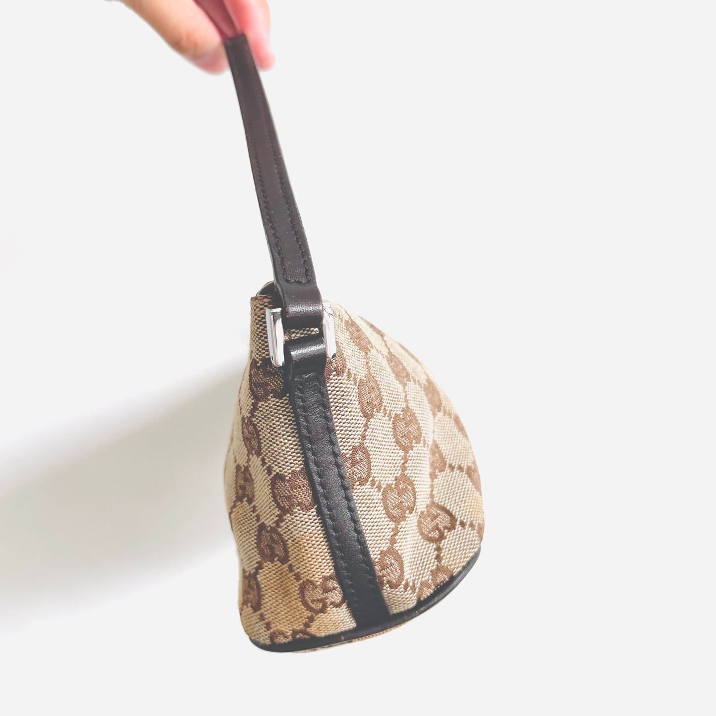Gucci Beige Tan GG Monogram Logo Mini Hobo Pochette Shoulder Bag