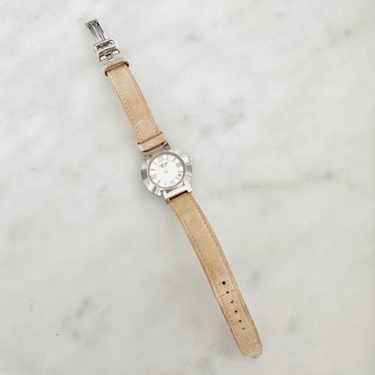 Hermes Nomade Stainless Steel Monogram Logo Automatic Beige Leather Strap 28MM Watch