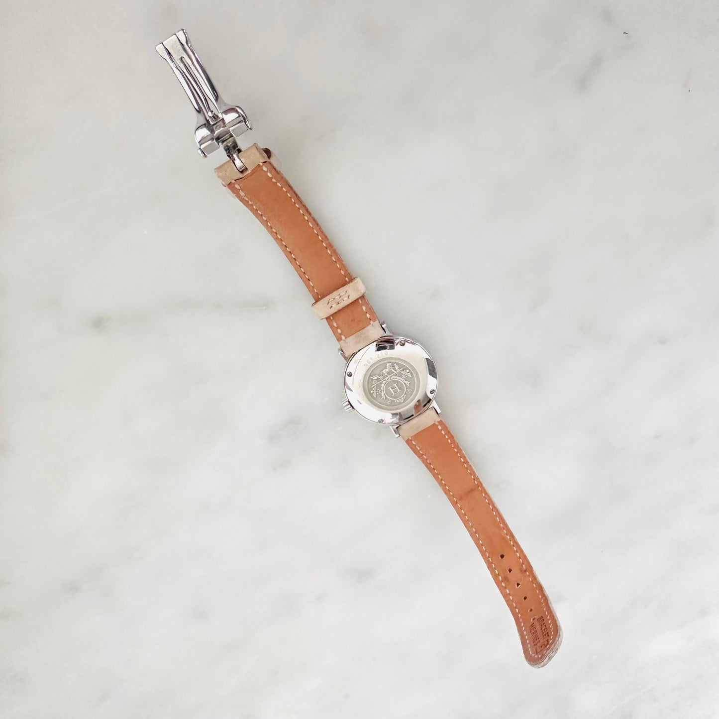 Hermes Nomade Stainless Steel Monogram Logo Automatic Beige Leather Strap 28MM Watch