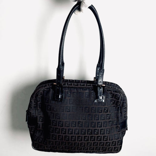 Fendi Zucca Dark Brown FF Monogram Logo Shoulder Shopper Boston Tote Bag