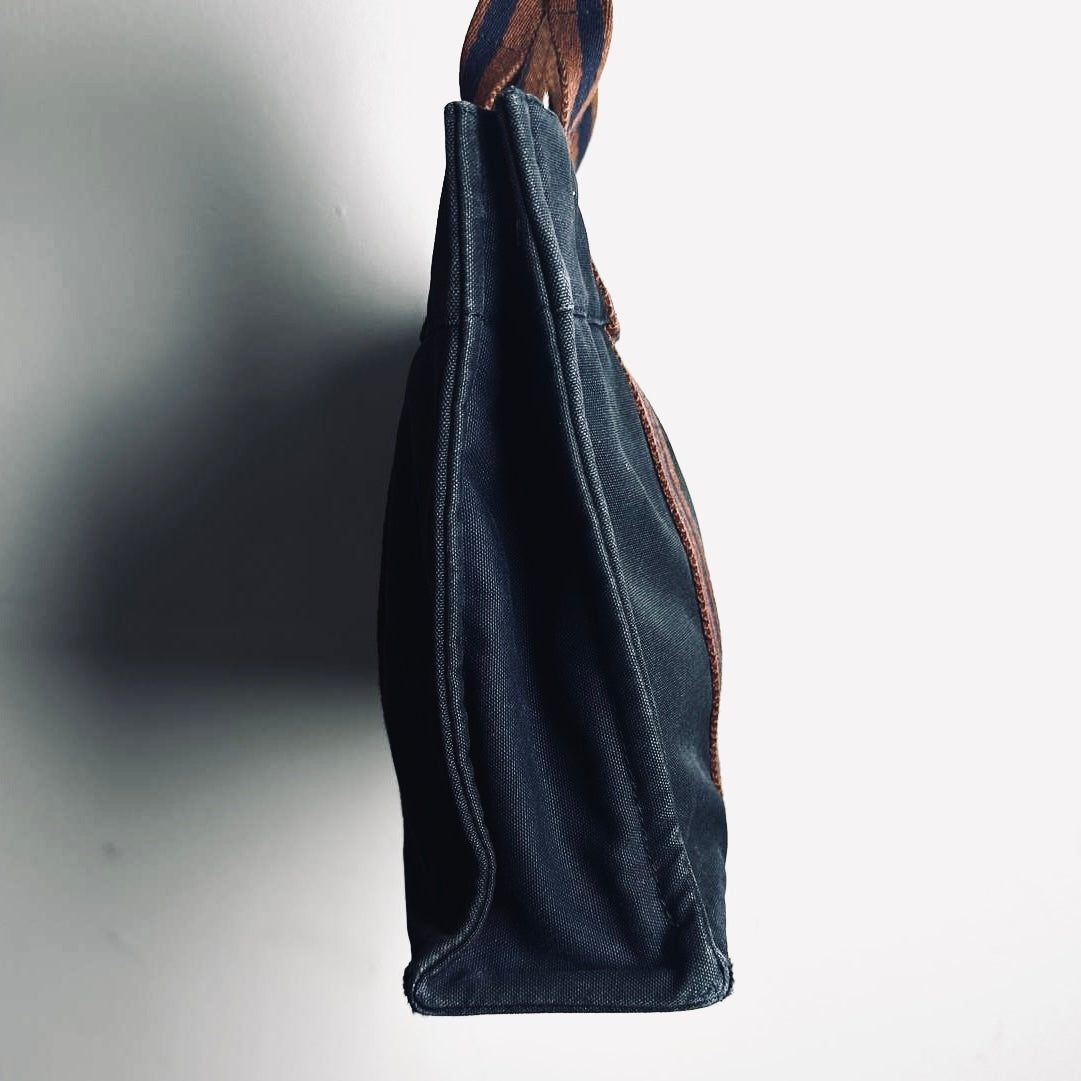 Hermes Herline PM Navy Blue / Maroon Fourre Fool Toile Structured Shopper Tote Bag