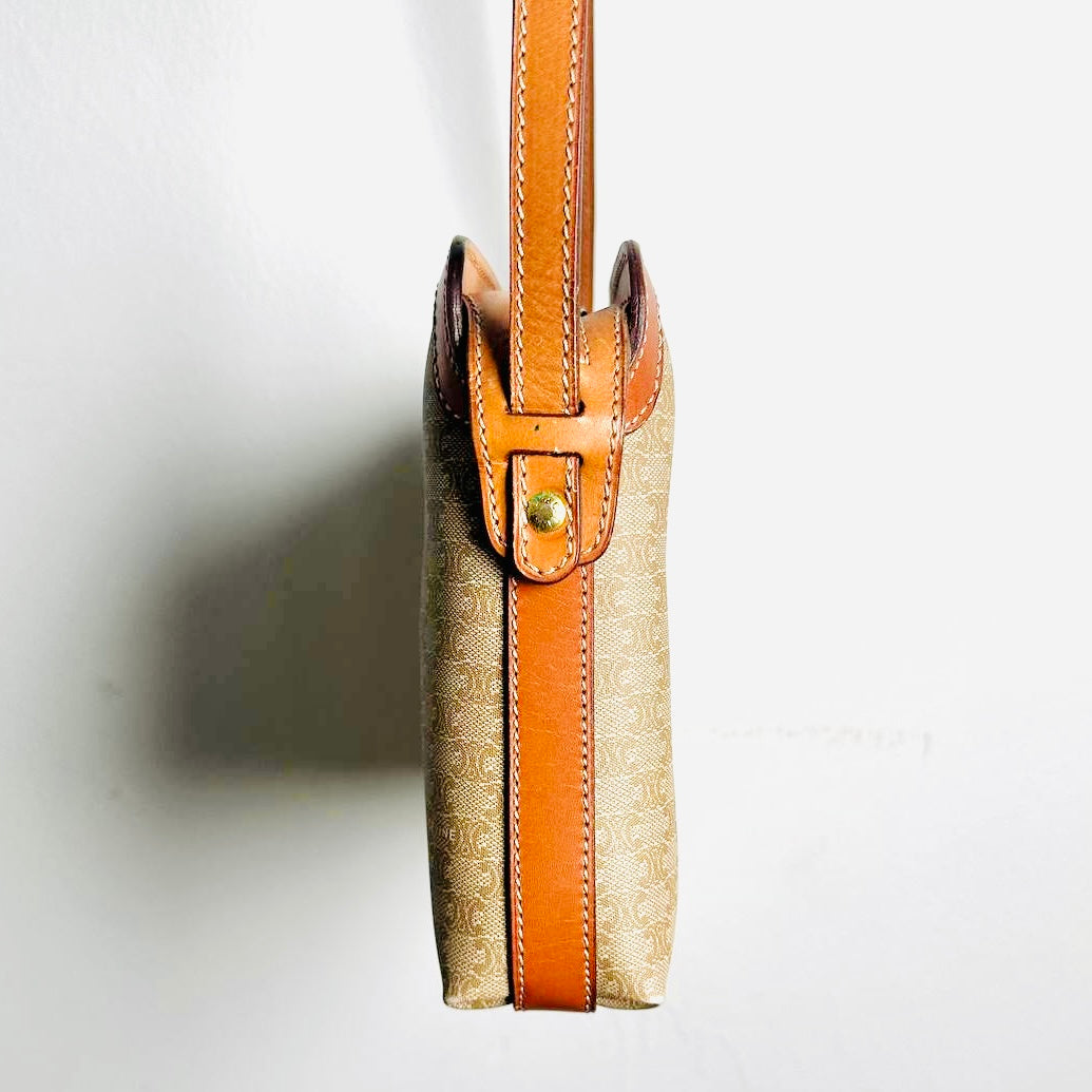Celine Beige GHW Triomphe Monogram Logo Small Zip Shoulder Sling Bag