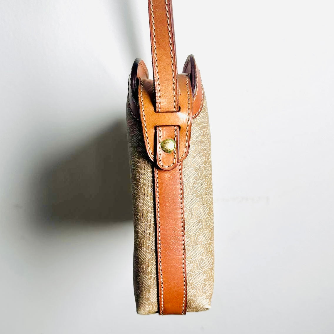 Celine Beige GHW Triomphe Monogram Logo Small Zip Shoulder Sling Bag