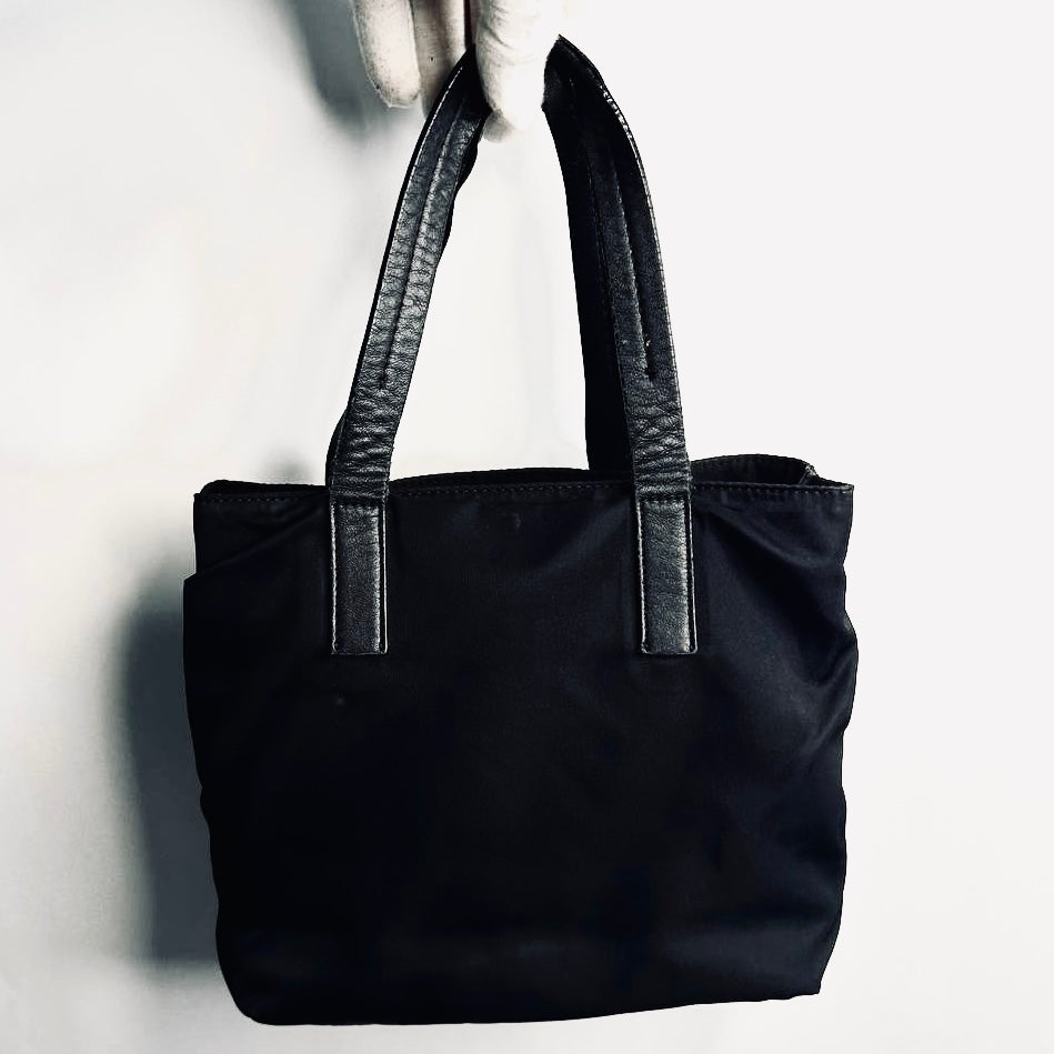 Prada Black Basic Tessuto Nylon Monogram Logo Classic Shopper Tote Bag