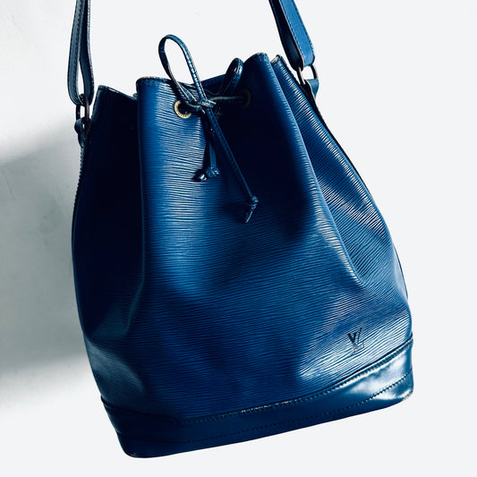 Louis Vuitton LV Blue GHW Petit Epi Leather Noe Monogram Logo Bucket Shoulder Sling Bag