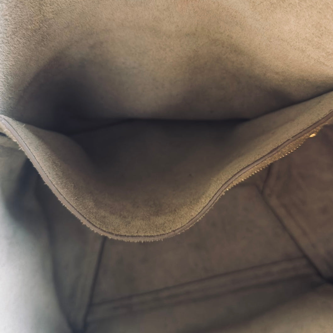 Celine Sangle Sand Taupe Beige GHW Bucket Shoulder Sling Bag Supple Grained Calfskin Leather