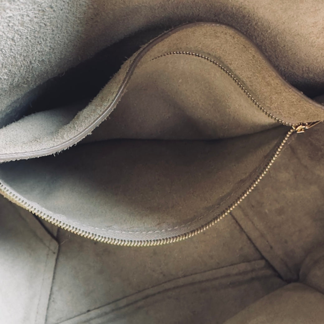 Celine Sangle Sand Taupe Beige GHW Bucket Shoulder Sling Bag Supple Grained Calfskin Leather