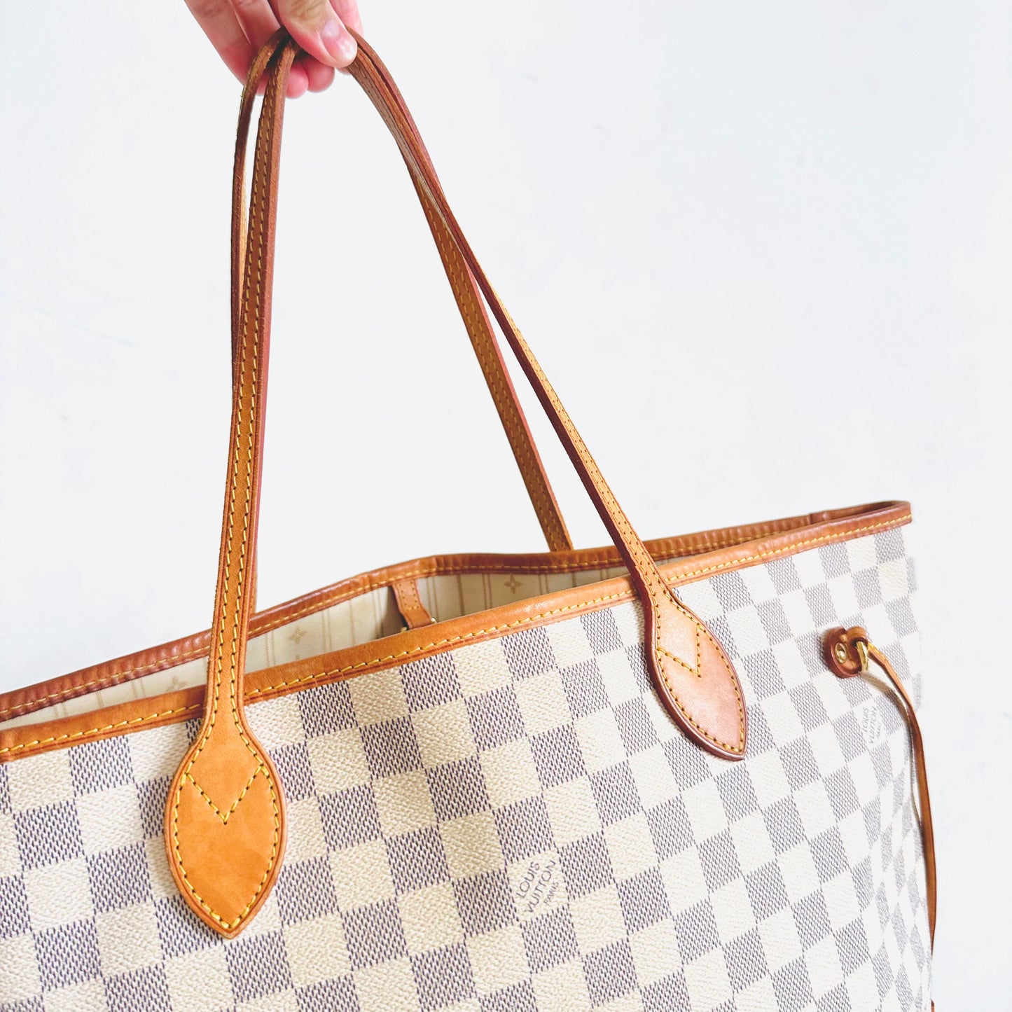 Louis Vuitton LV Neverfull MM Damier Azur DA Monogram Logo GHW Shopper Shoulder Tote Bag