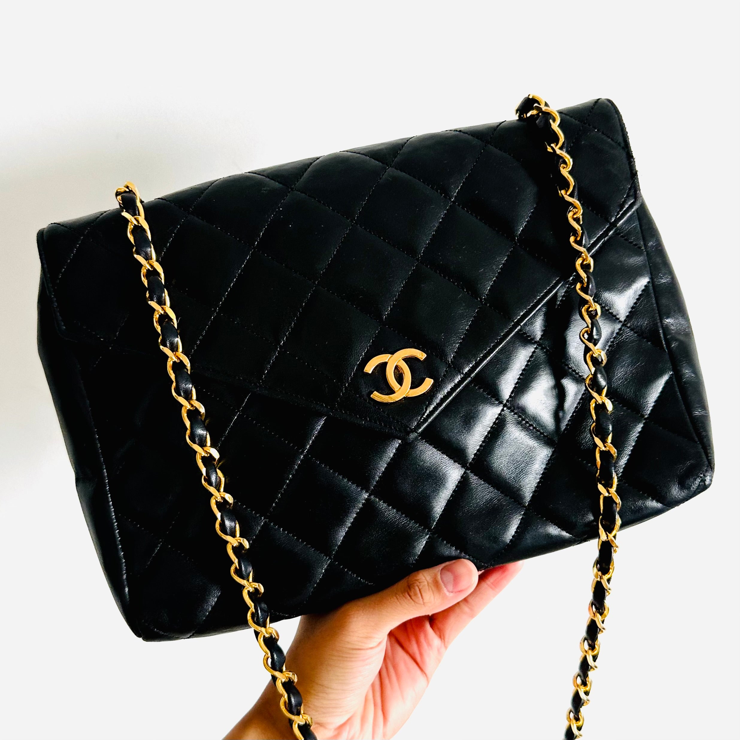 Chanel Black GHW Quilted Lambskin Flap Vintage Shoulder Sling Bag