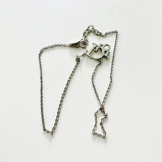 Christian Dior CD Silver Charms & Crystals Large Dangling Monogram Logo Signature Classic Vintage Necklace