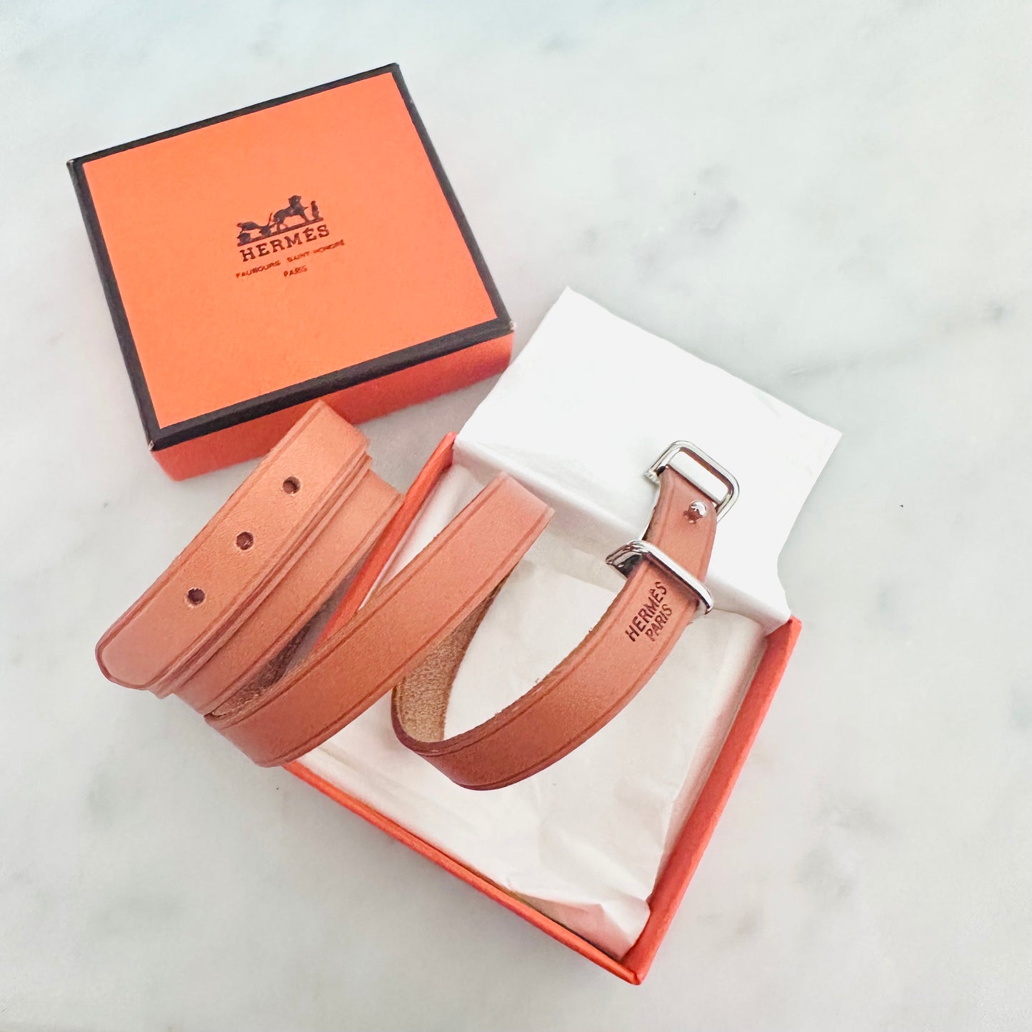 Hermes Brown Hapi Triple Tour Smooth Leather Bracelet