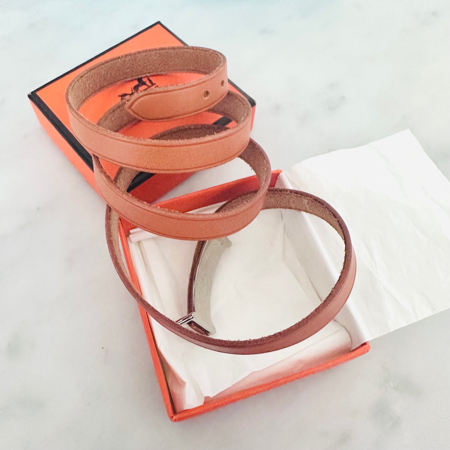 Hermes Brown Hapi Triple Tour Smooth Leather Bracelet