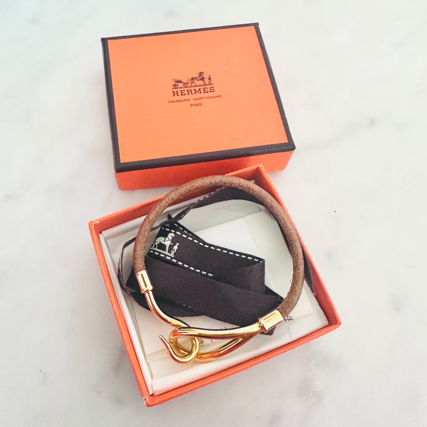 Hermes Gold GHW Jumbo H Leather Clasp Bracelet Bangle