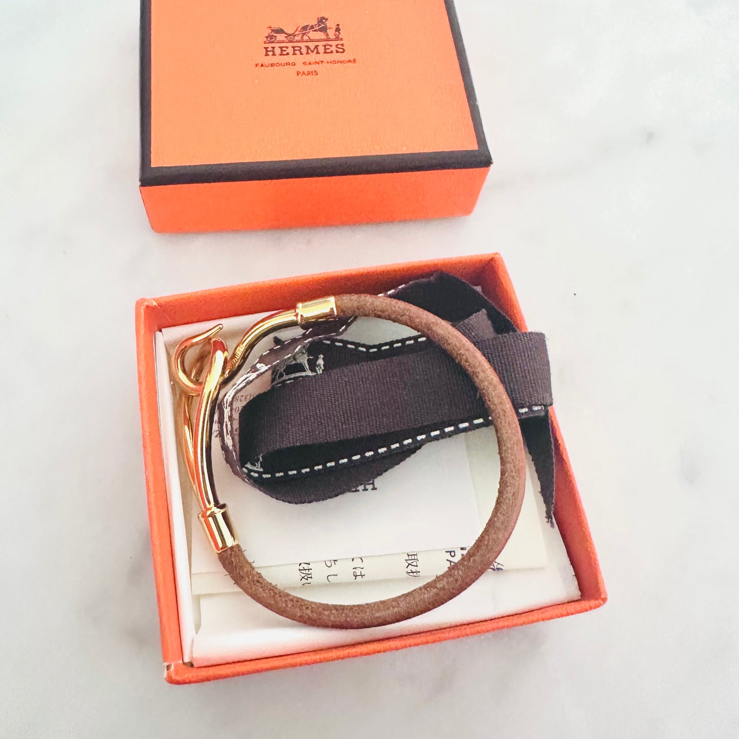 Hermes Gold GHW Jumbo H Leather Clasp Bracelet Bangle
