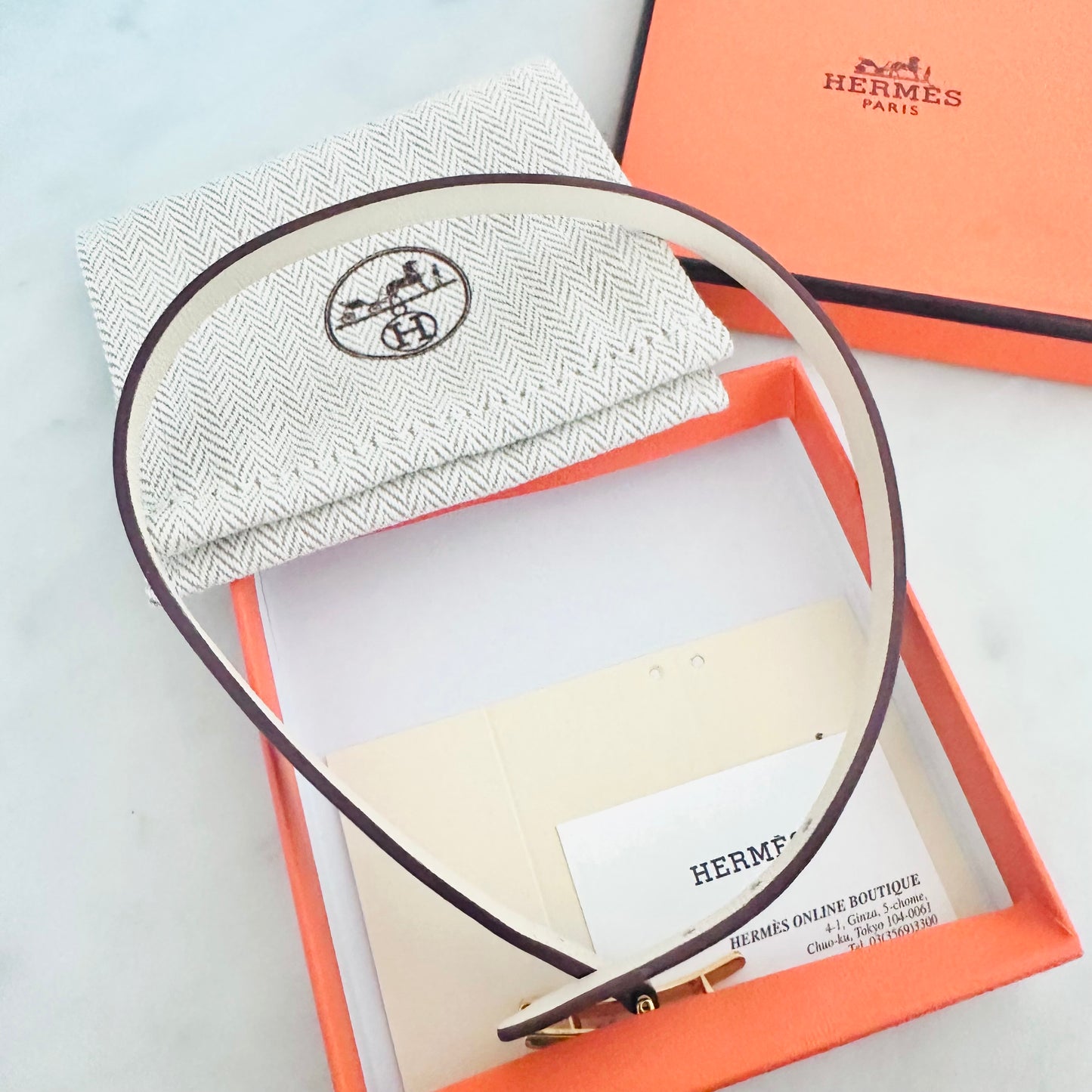 Hermes Etoupe / Nata GHW Reversible Behapi Double Tour Smooth Leather Bracelet