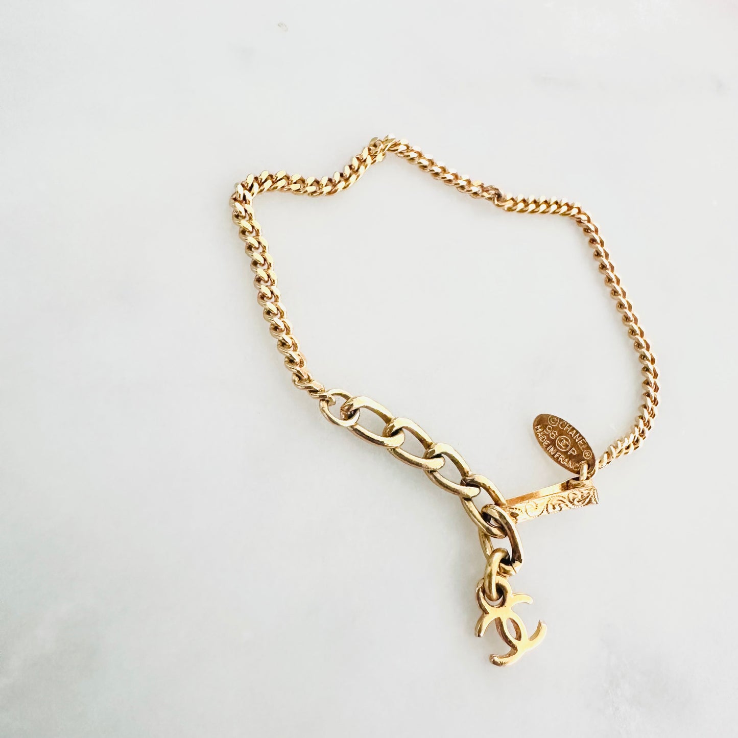 Chanel Gold CC Monogram Logo Vintage Chain Bracelet