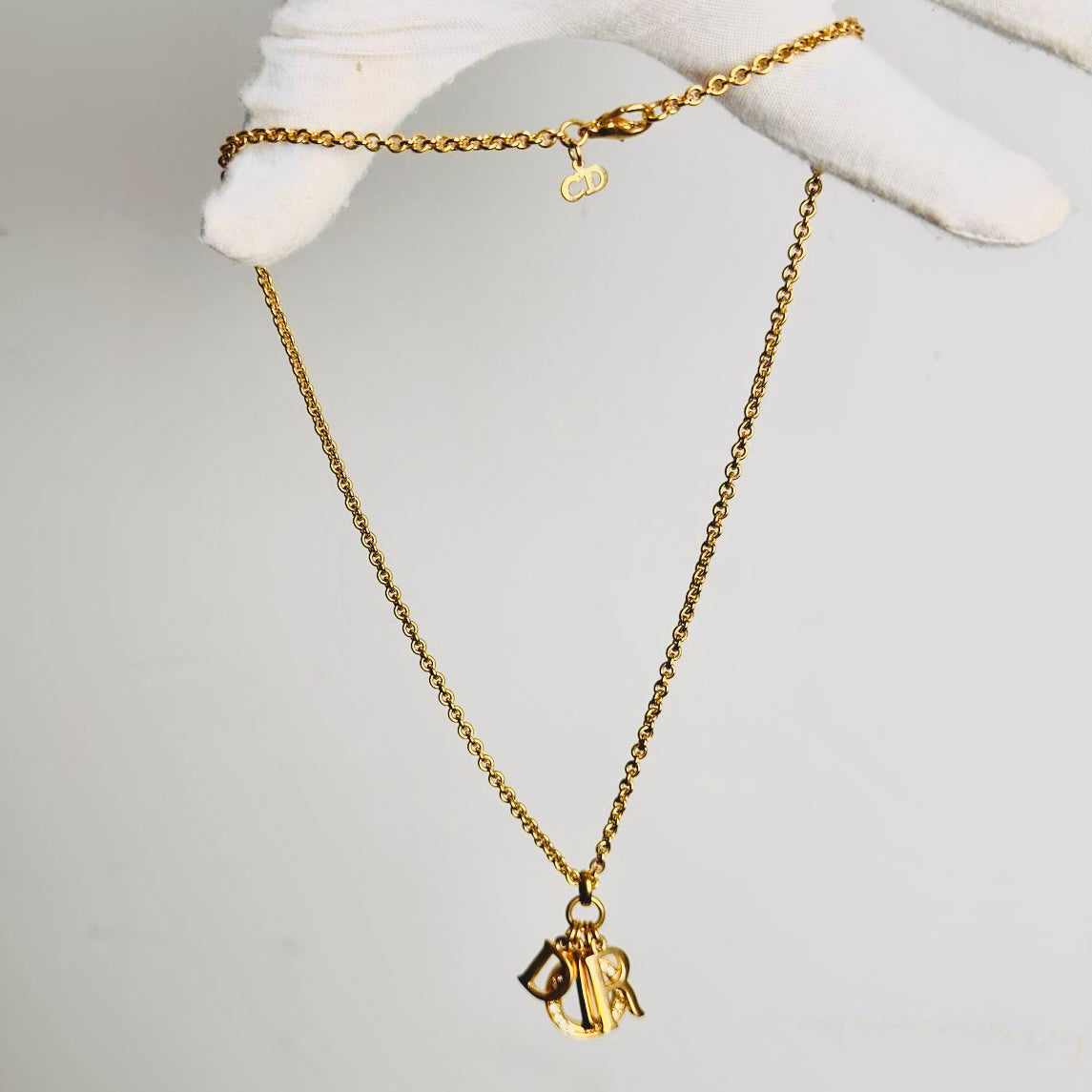 Christian Dior CD Gold & Crystals Giant Monogram Logo Charms Vintage Pendant Necklace