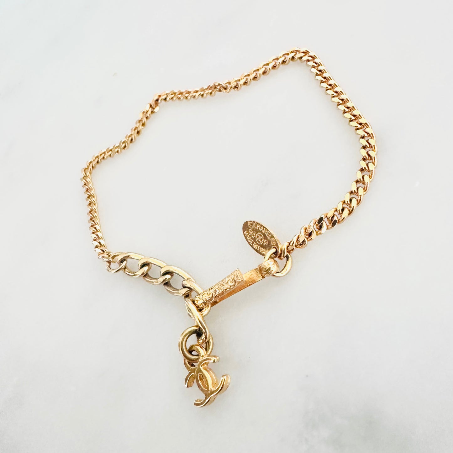 Chanel Gold CC Monogram Logo Vintage Chain Bracelet