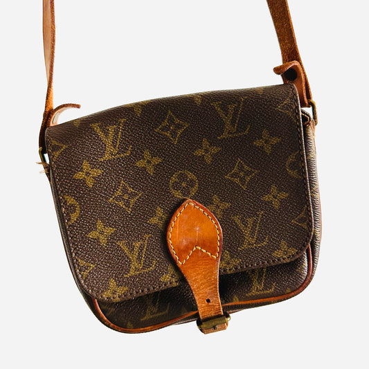 Louis Vuitton LV Mini Cartouchiere Monogram Logo GHW Vintage Flap Shoulder Sling Bag