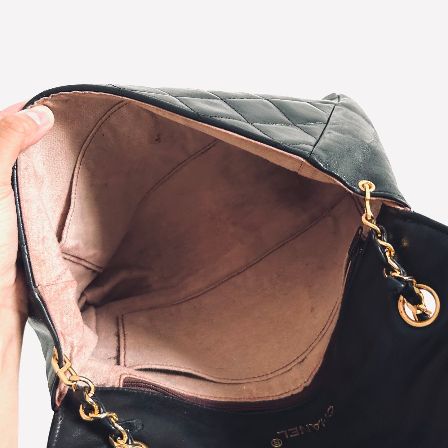 Chanel Black GHW Quilted Lambskin Flap Vintage Shoulder Sling Bag