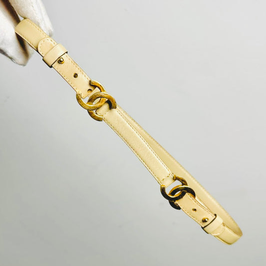 Chanel CC Beige GHW Gold Giant Multiple Monogram Logo Smooth Leather 30MM Iconic Belt