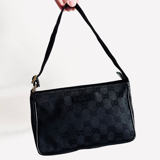 Gucci Black GHW GG Monogram Small Hobo Pochette Baguette Shoulder Bag