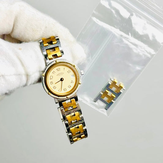 Hermes Arceau Clipper 24MM Gold & Stainless Steel Monogram Logo Quartz Watch