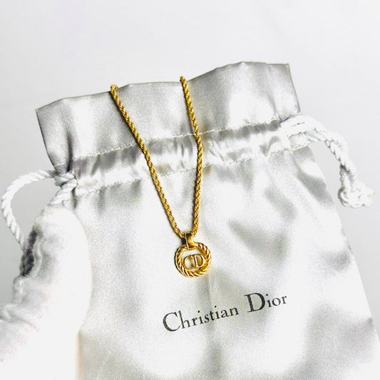 Christian Dior Gold Monogram Logo CD Spiral Pendant Chain Vintage Necklace