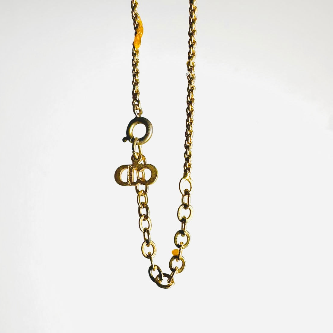 Christian Dior Gold Monogram Logo CD Spiral Pendant Chain Vintage Necklace
