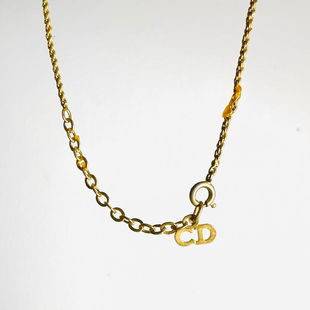Christian Dior Gold Monogram Logo CD Spiral Pendant Chain Vintage Necklace
