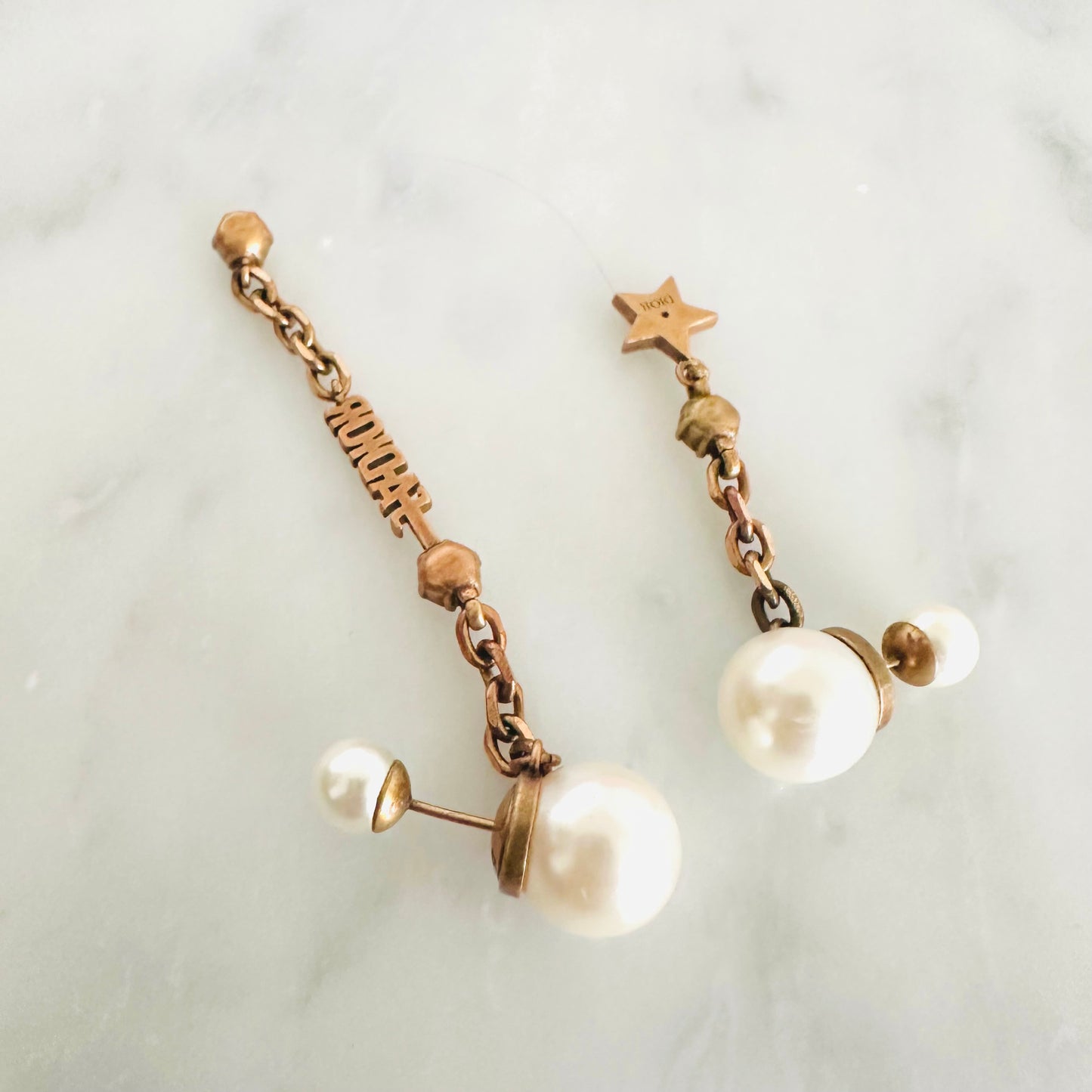 Christian Dior CD Jadior Crystals & Monogram Logo Signature Giant Dangling Aged Gold Stud Earrings