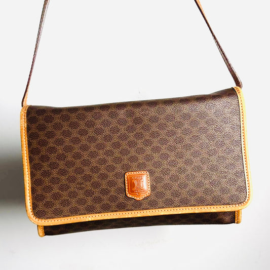 Celine Triomphe Macadam Monogram Logo Flap Vintage Shoulder Sling Bag