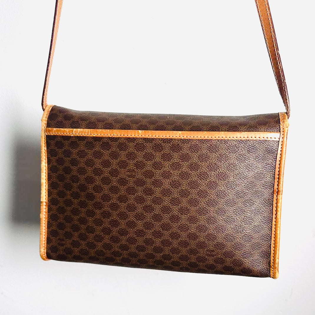 Celine Triomphe Macadam Monogram Logo Flap Vintage Shoulder Sling Bag