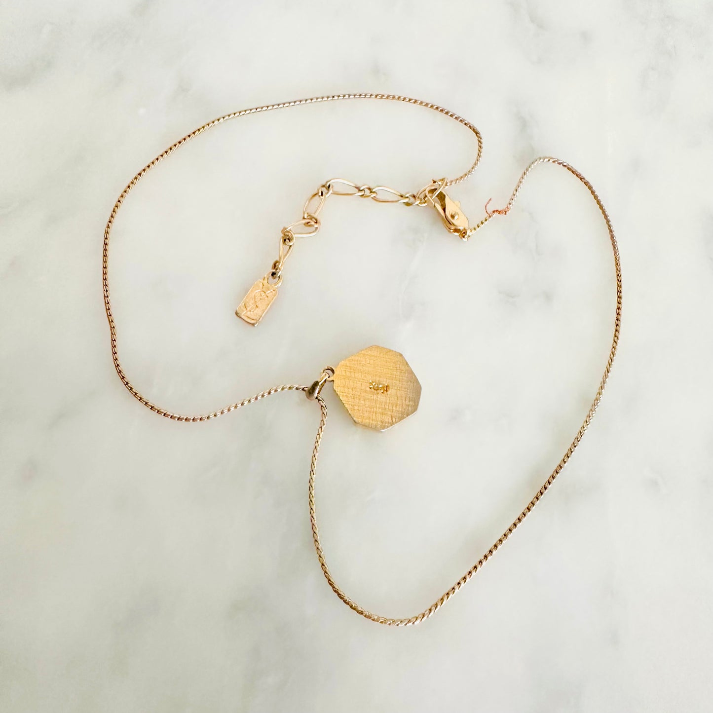 YSL Yves Saint Laurent Black & Gold Monogram Logo Pendant Chain Necklace