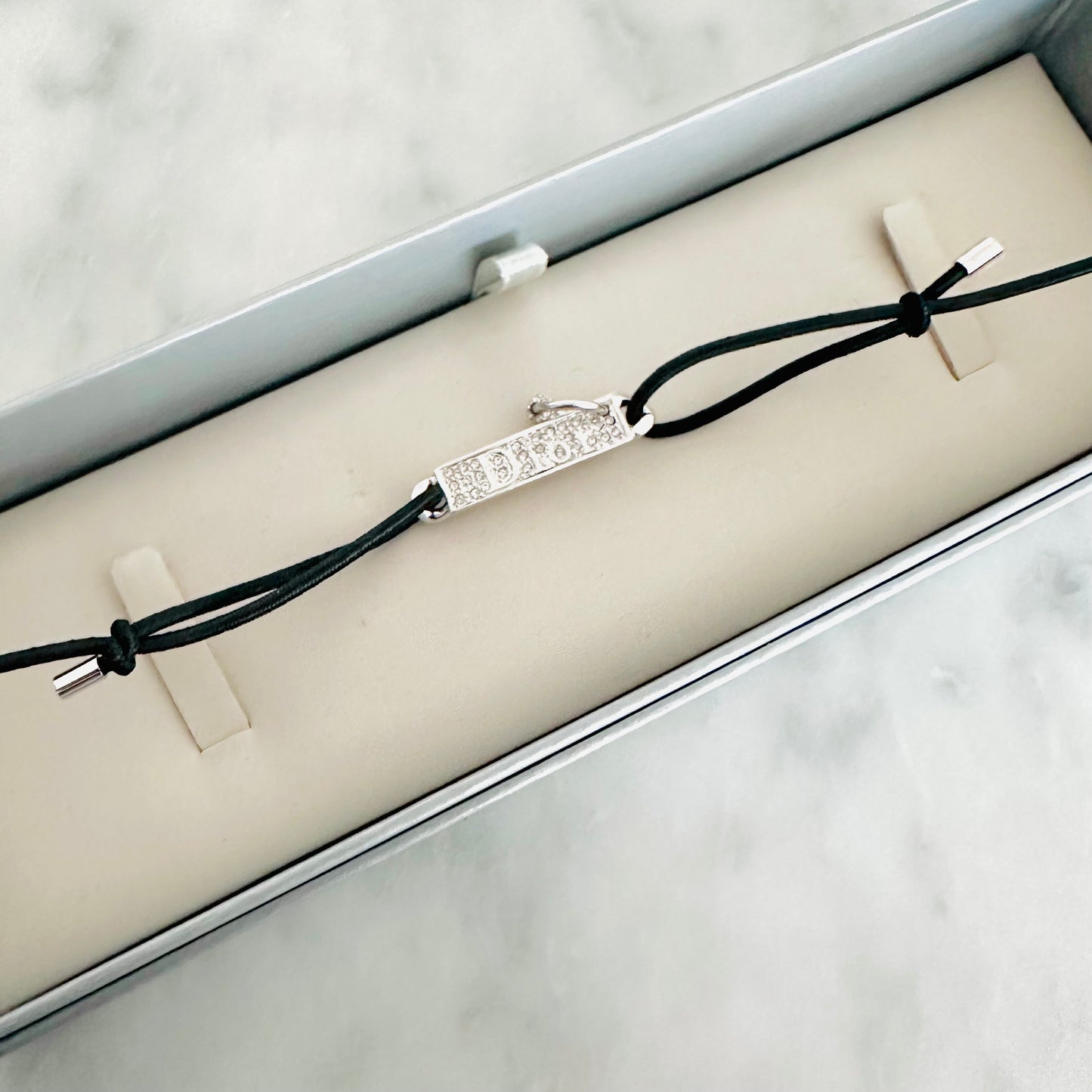 Christian Dior CD Black Monogram Logo Crystals Choker Necklace