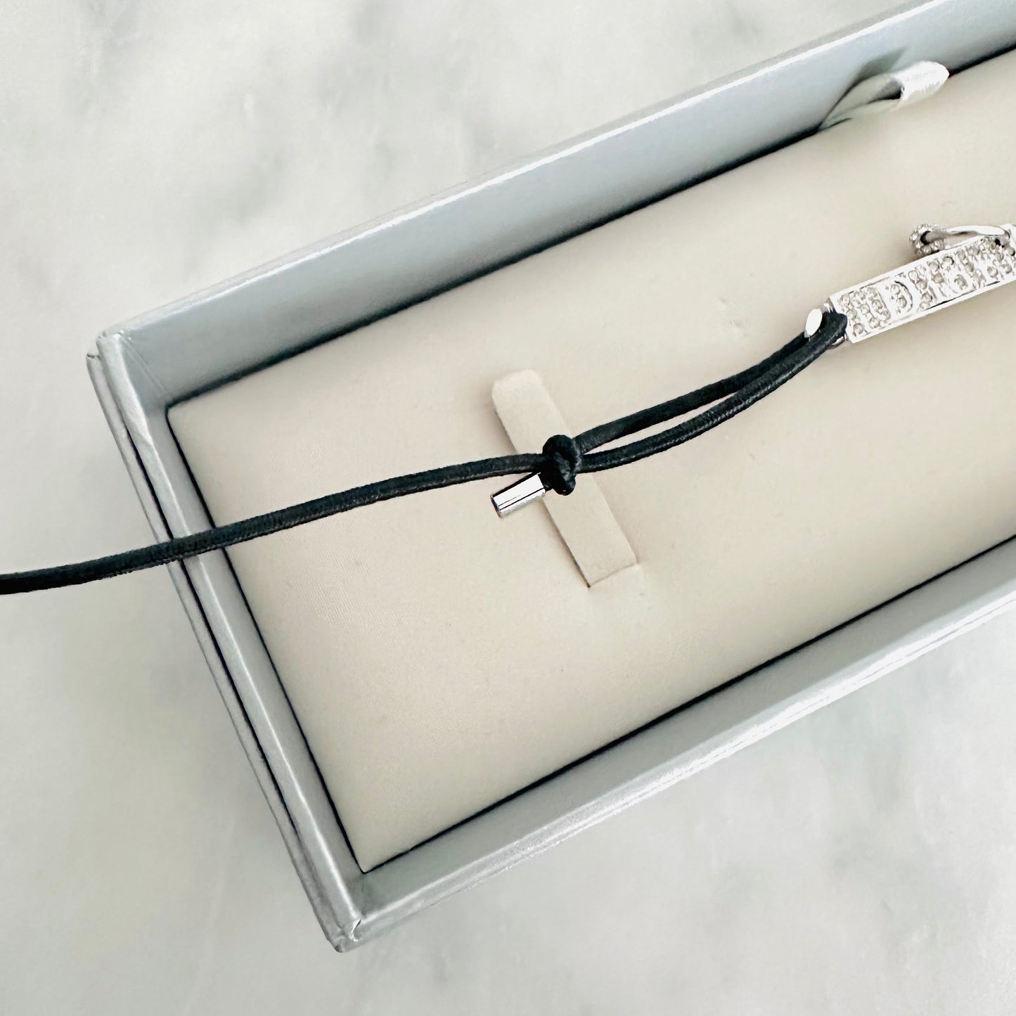 Christian Dior CD Black Monogram Logo Crystals Choker Necklace
