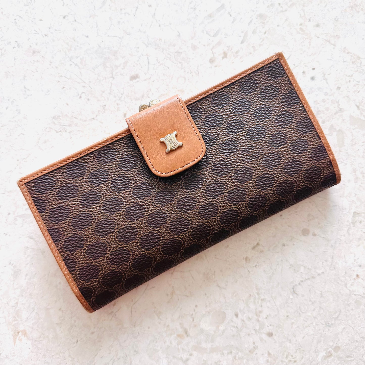 Celine Triomphe Monogram Logo GHW Long Bifold Wallet