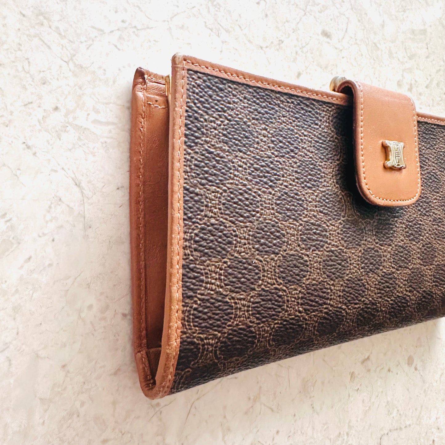 Celine Triomphe Monogram Logo GHW Long Bifold Wallet
