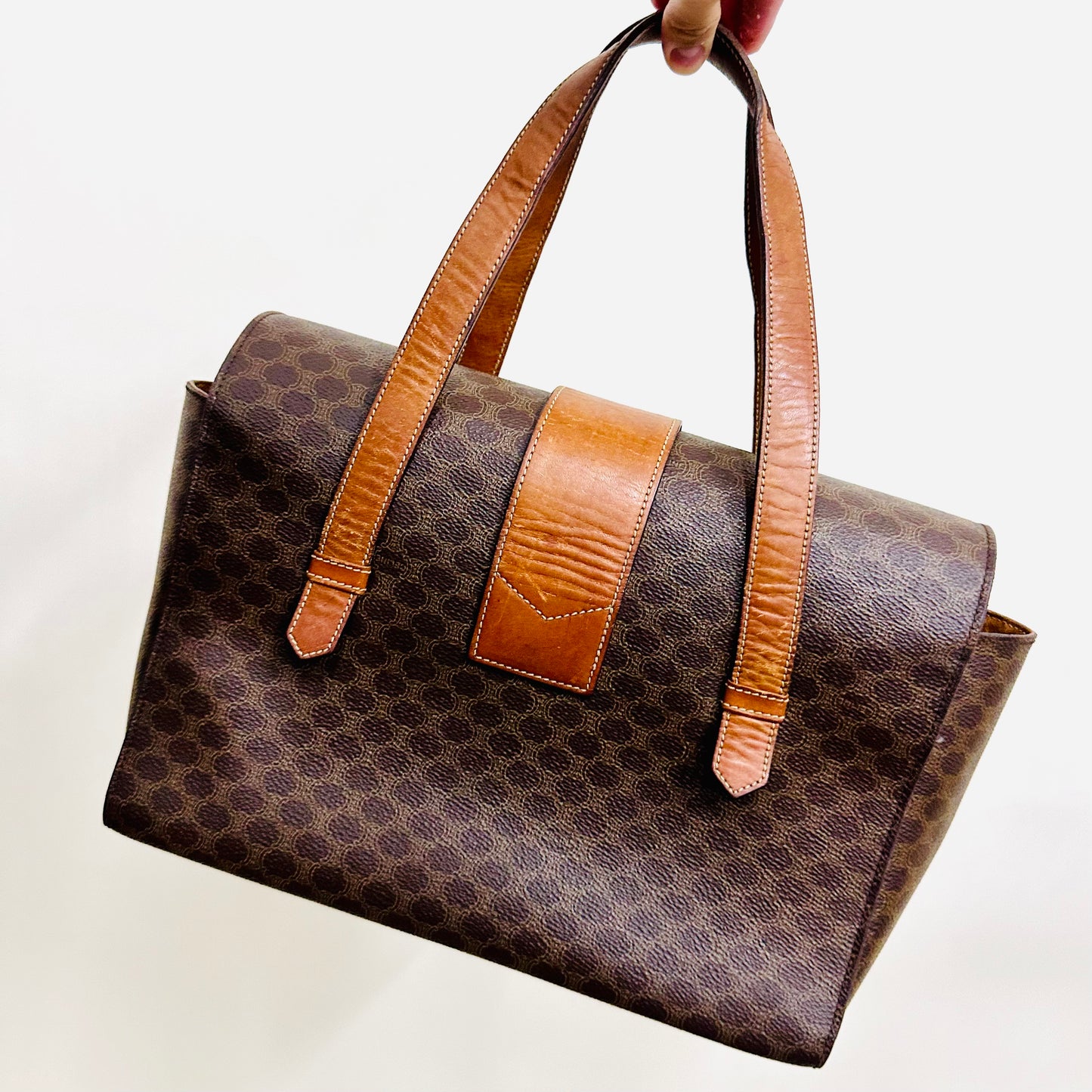 Celine Triomphe Macadam Monogram Logo GHW Turnlock Flap Vintage Shoulder Shopper Tote Bag