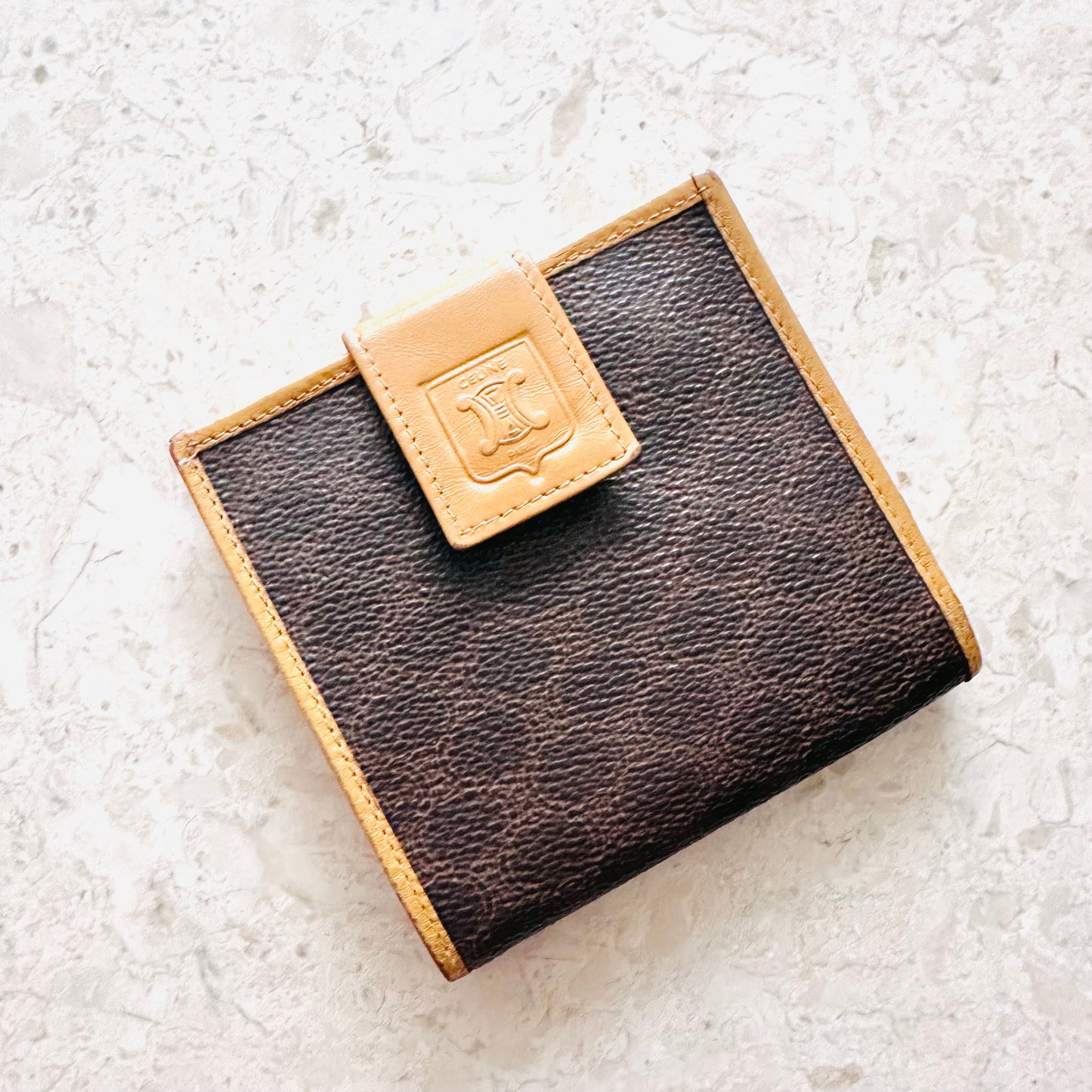 Celine Triomphe Macadam Monogram Logo GHW Flap Compact Bifold Wallet