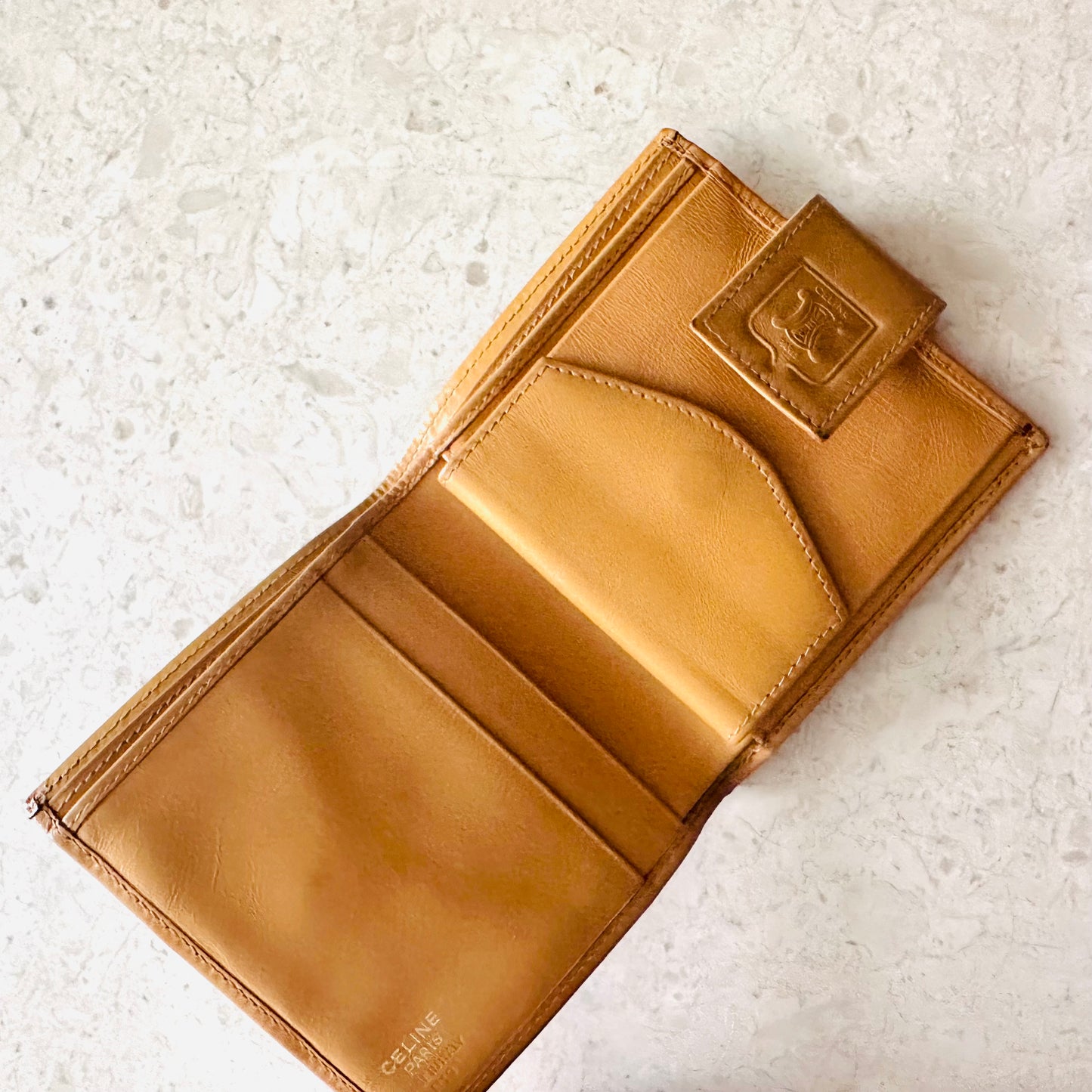 Celine Triomphe Macadam Monogram Logo GHW Flap Compact Bifold Wallet