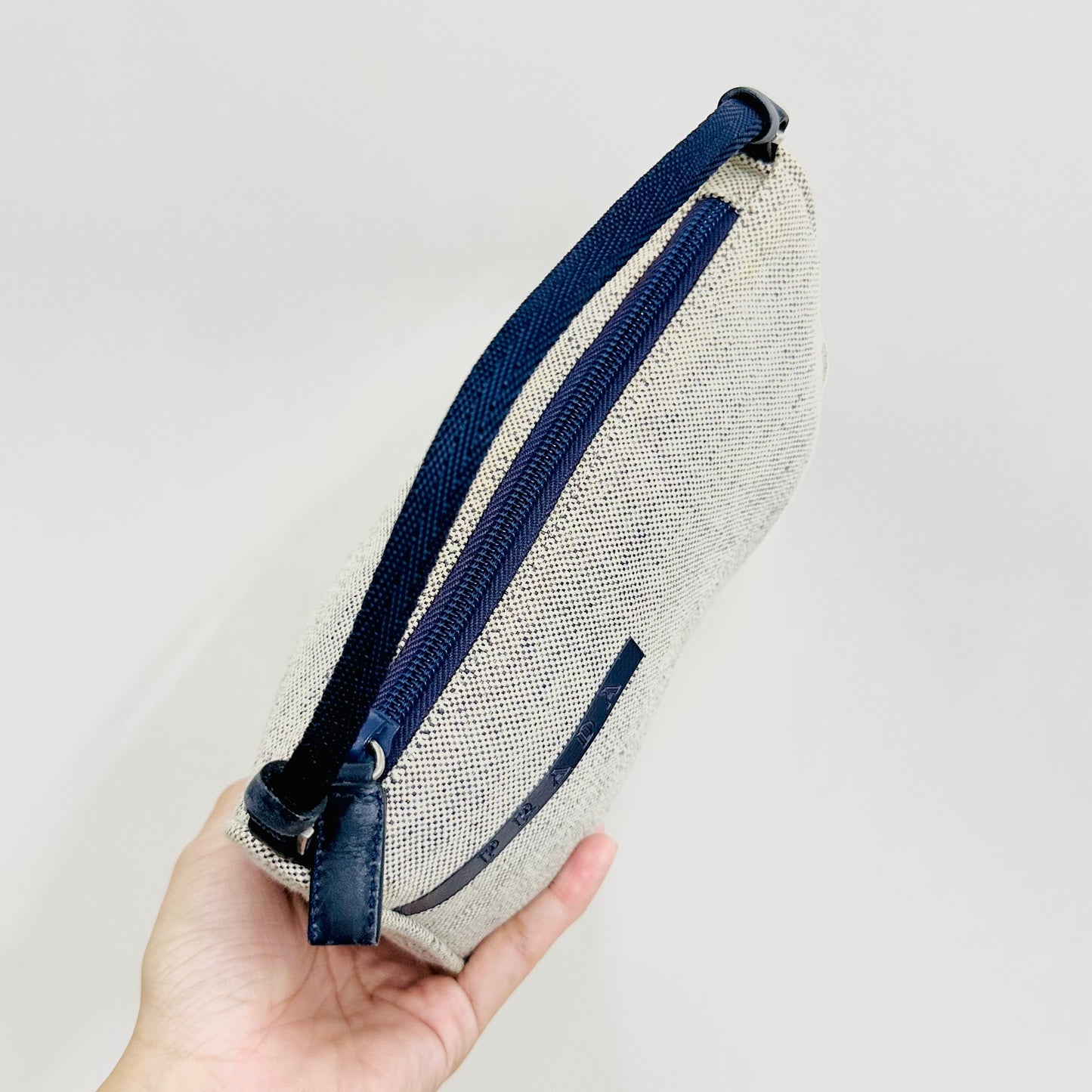 Prada Grey / Navy Blue Tessuto Sport Classic Monogram Logo Nylon Hobo Pochette Baguette Shoulder Bag